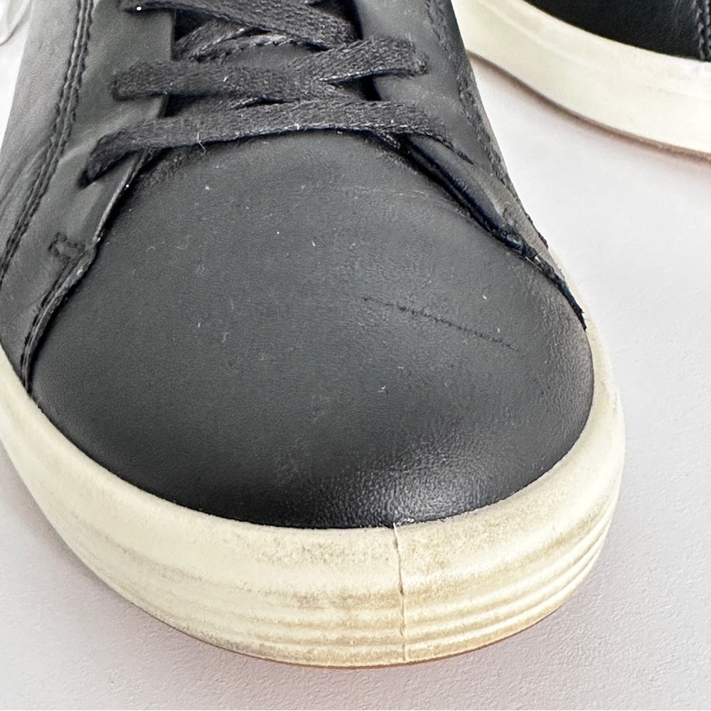 ECCO Women’s Soft VII Leather Elastic Lace Up Black Slip On Sneakers Size 8 - Picture 10 of 11